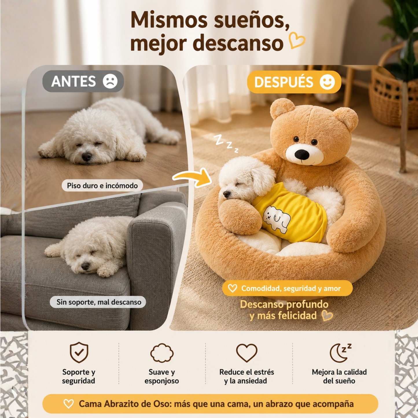 Camas de peluche para perros y gatos con diseño de oso abrazando