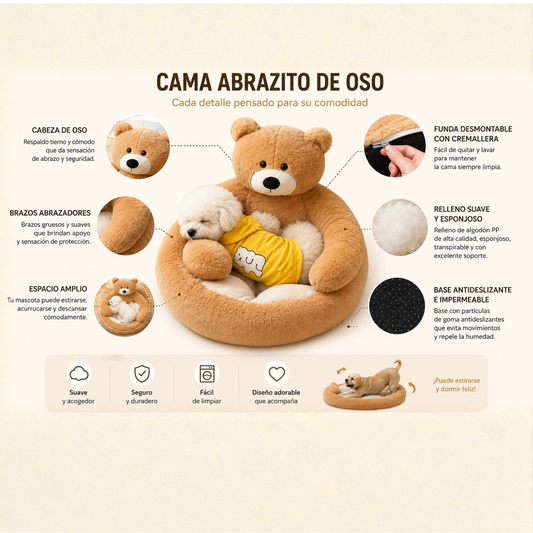Camas de peluche para perros y gatos con diseño de oso abrazando