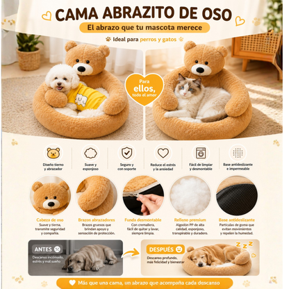 Camas de peluche para perros y gatos con diseño de oso abrazando